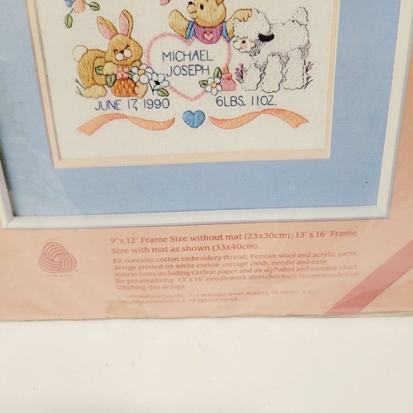 Vintage NIP 1989 From the Heart Special Joy Birth Record Cross Stitch Kit - Picture 3 of 7